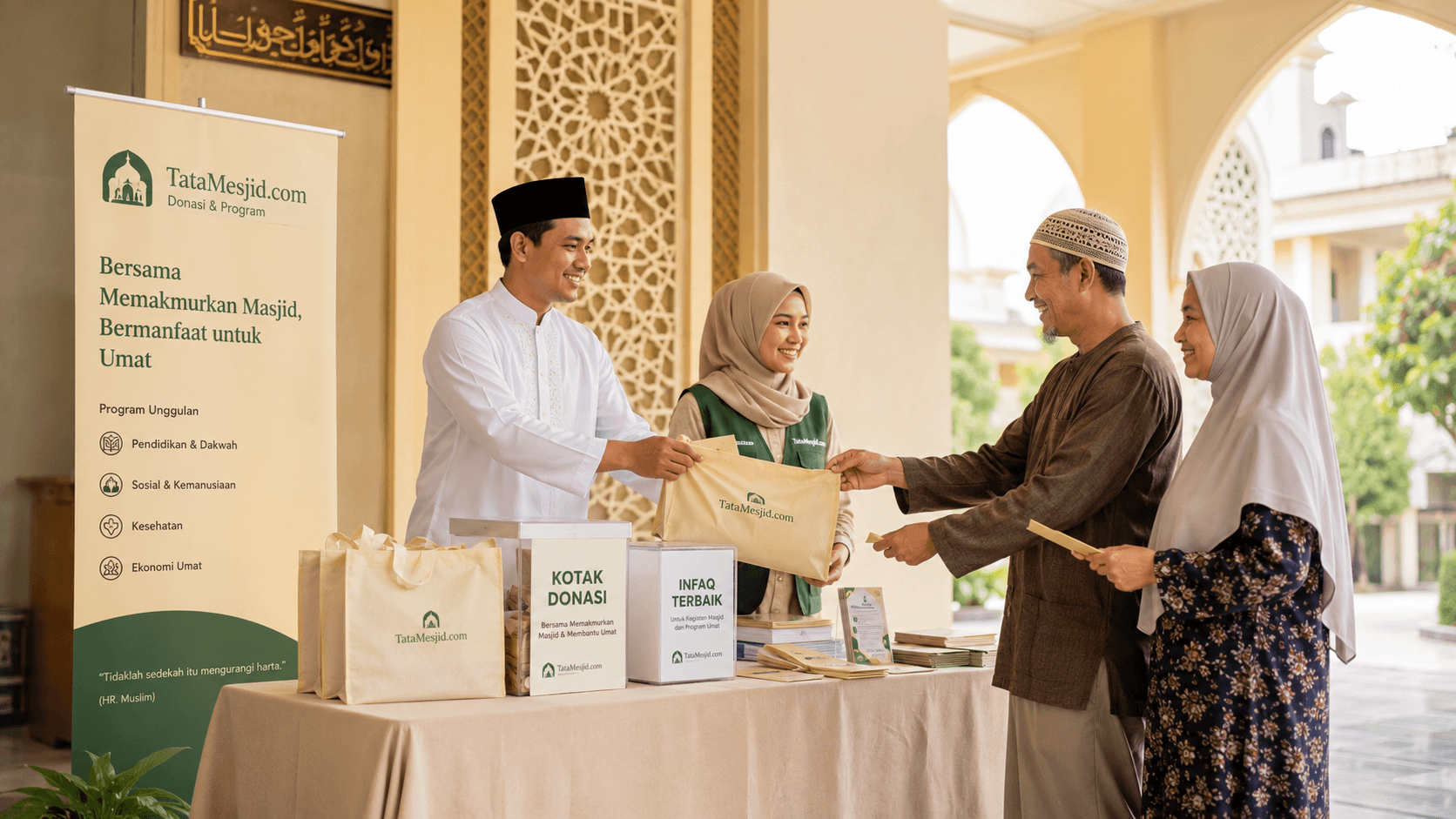 Pengurus melayani donasi untuk program kemakmuran masjid