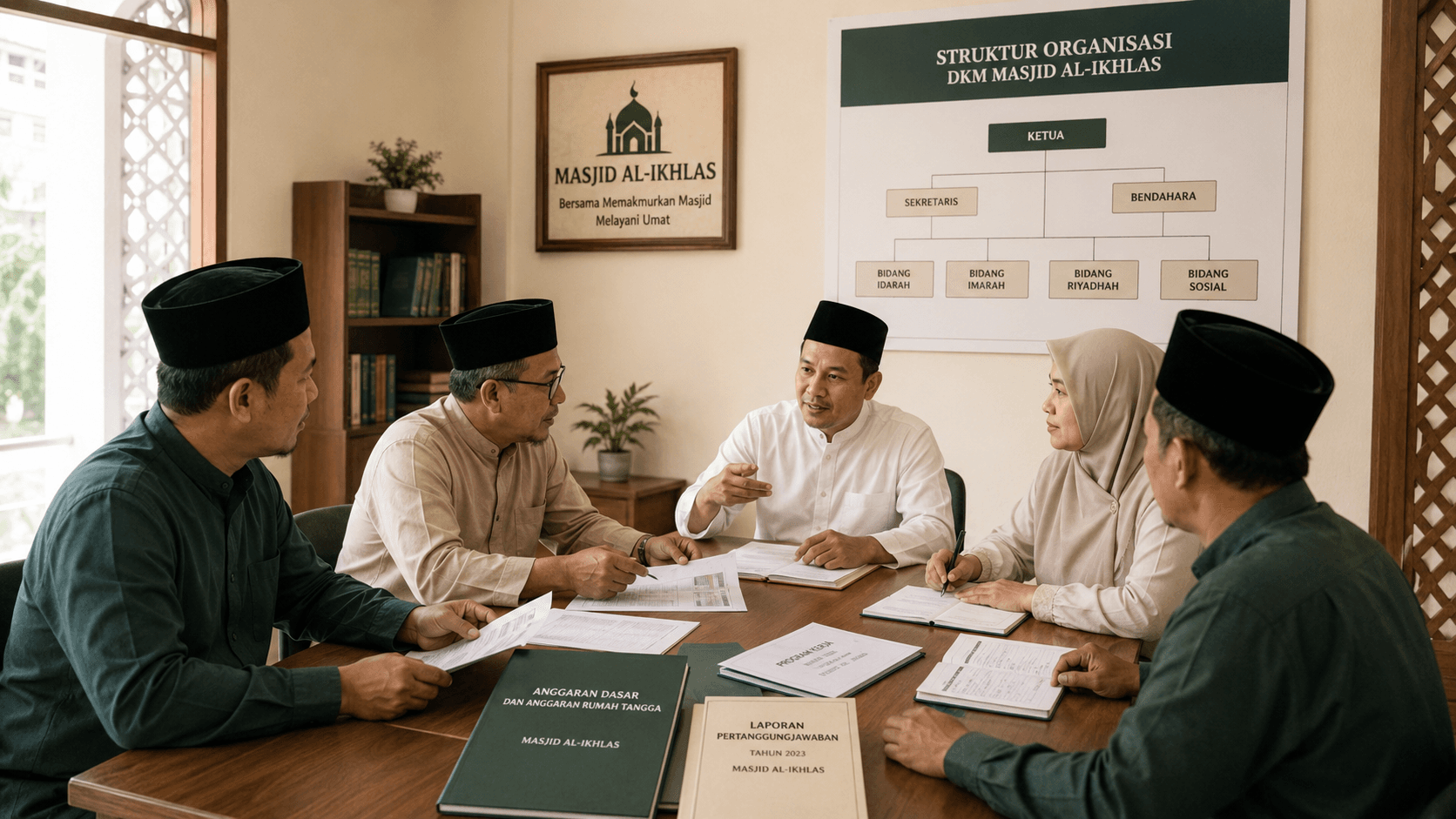 Pengurus masjid menyusun kalender dan pembagian tugas kegiatan